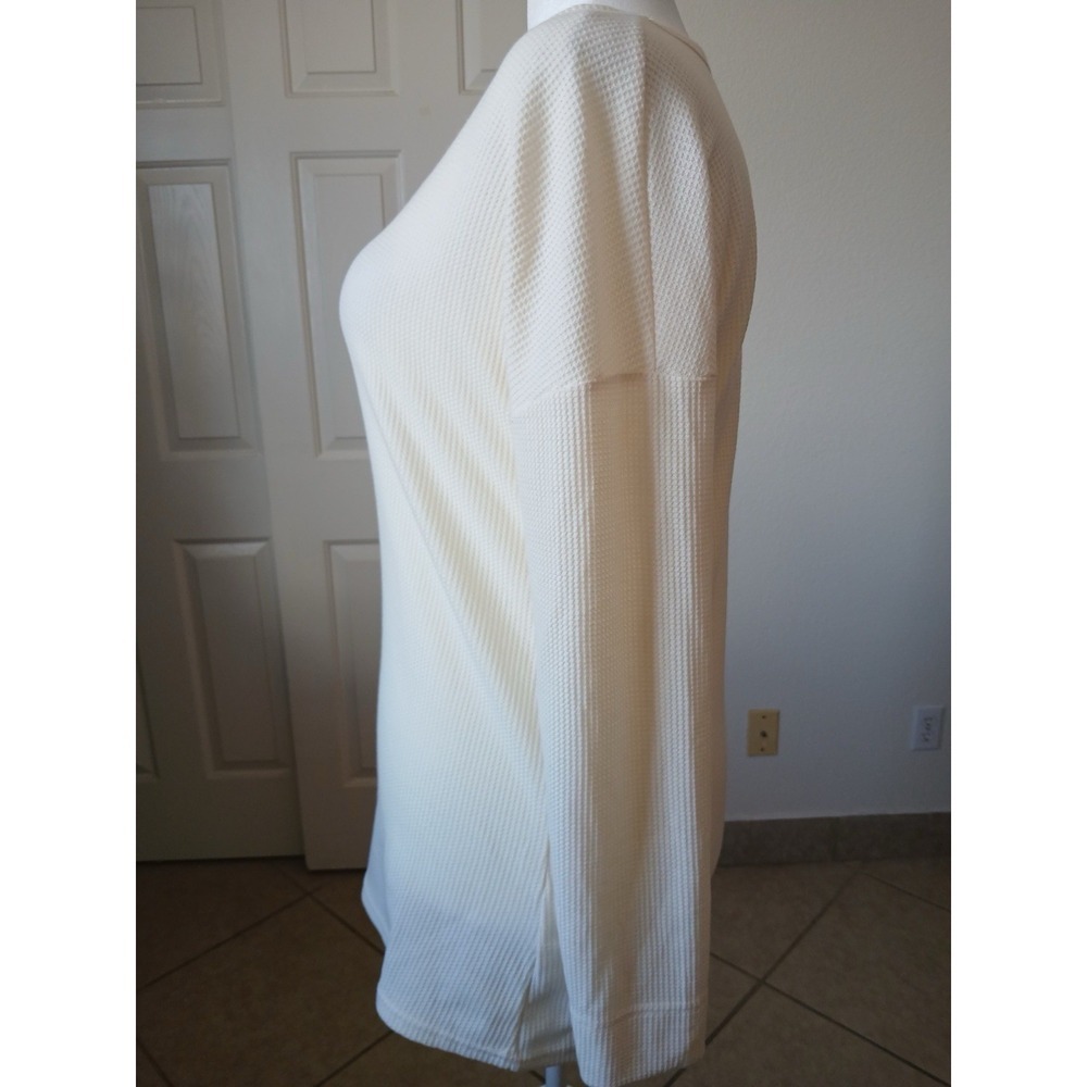 Womens Blouse Top Size XL Ivory Long Sleeve Henley Casual‎ Basic - Picture 6 of 9
